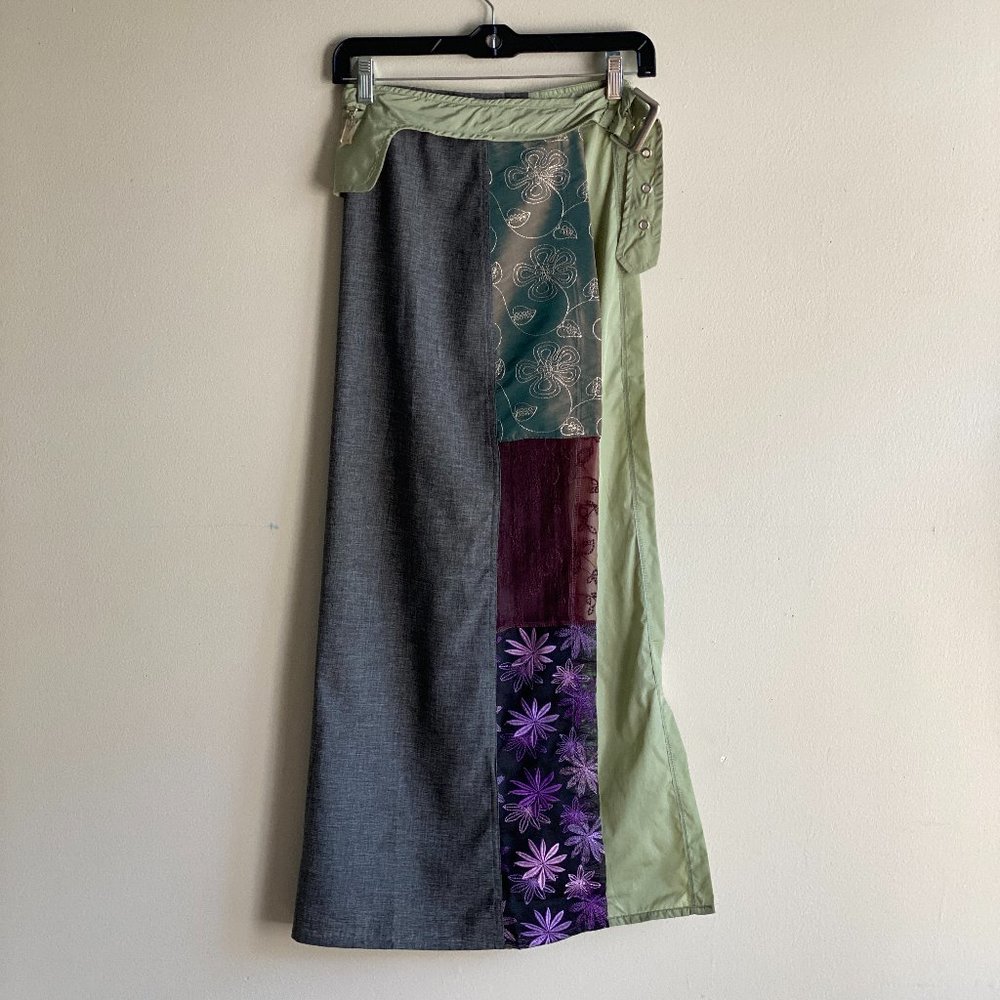 Custo Barcelona Green and Gray Designer Maxi Skirt Set of Two Pieces